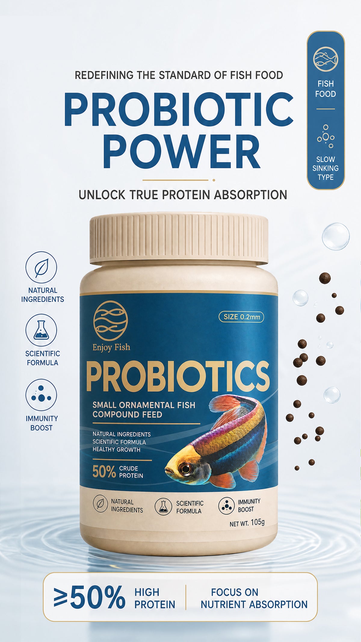 Probiotic Micro Fish Food Pellets (0.2mm Slow-Sinking, ≥50% High Protein) - High-Absorption Feed for Guppies & Small Fish | OEM Wholesale 1