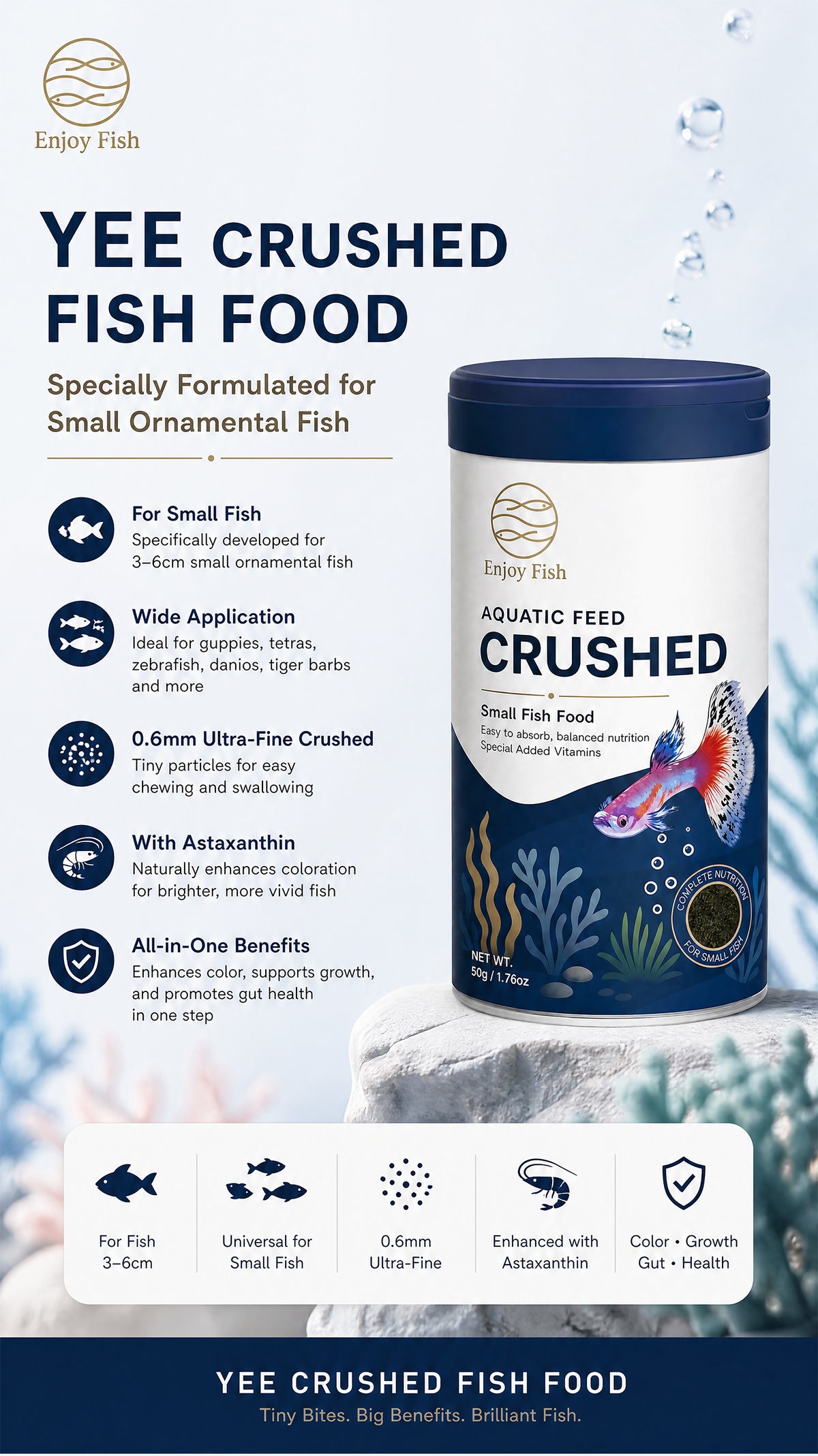 Specialized Small Fish Crushed Feed (0.2mm & 0.6mm Pellets, 85g to Bulk Packaging) - Astaxanthin Color Enhancing Micro Pellets for Guppies & Tetras | OEM Wholesale 1