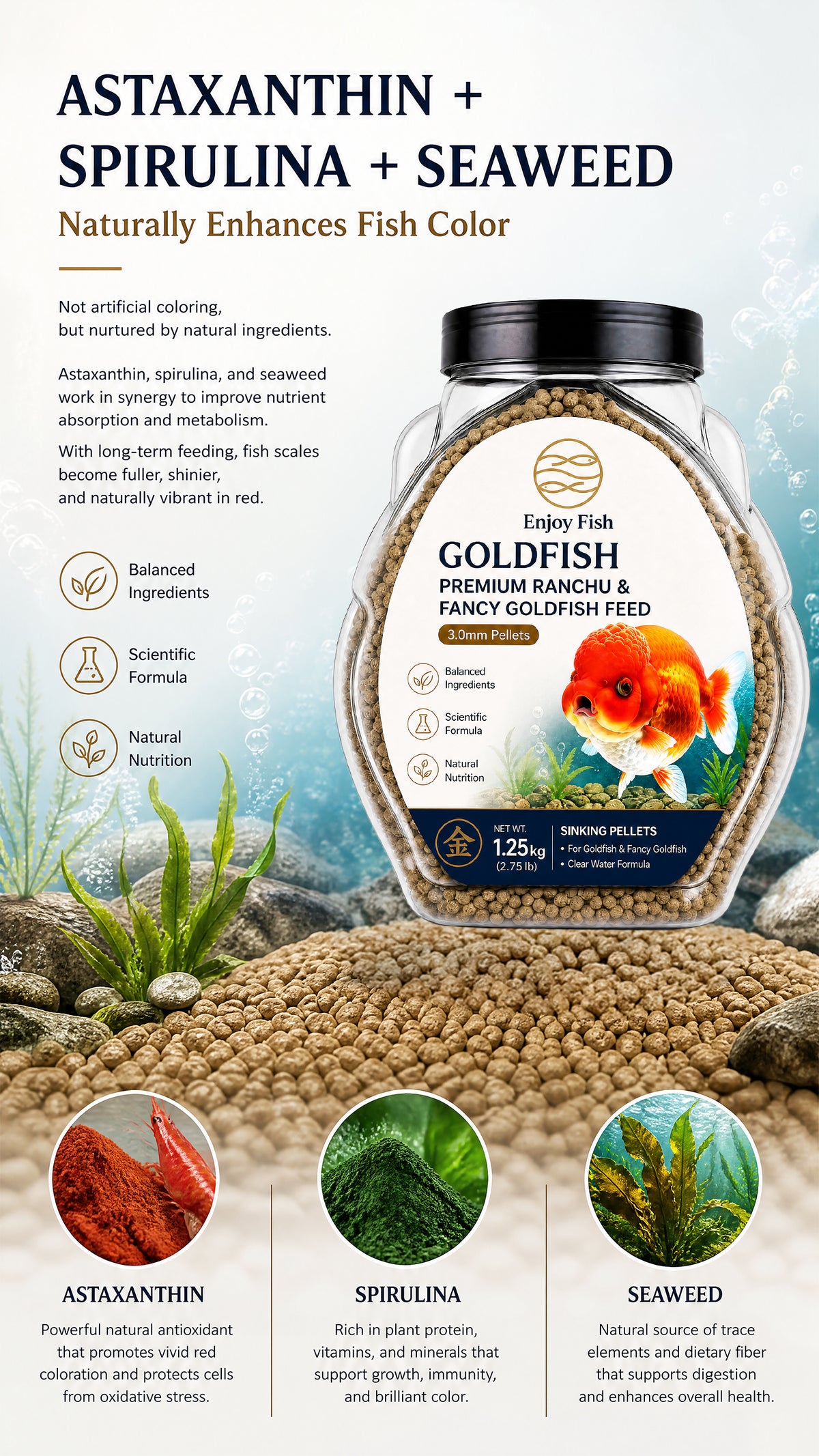 Ranchu Goldfish Pellets (45% High Protein, 1.5mm & 3.0mm Pellets, Multi-Size Jars 250g-1.25kg) - Fancy Goldfish Feed | OEM Wholesale 4