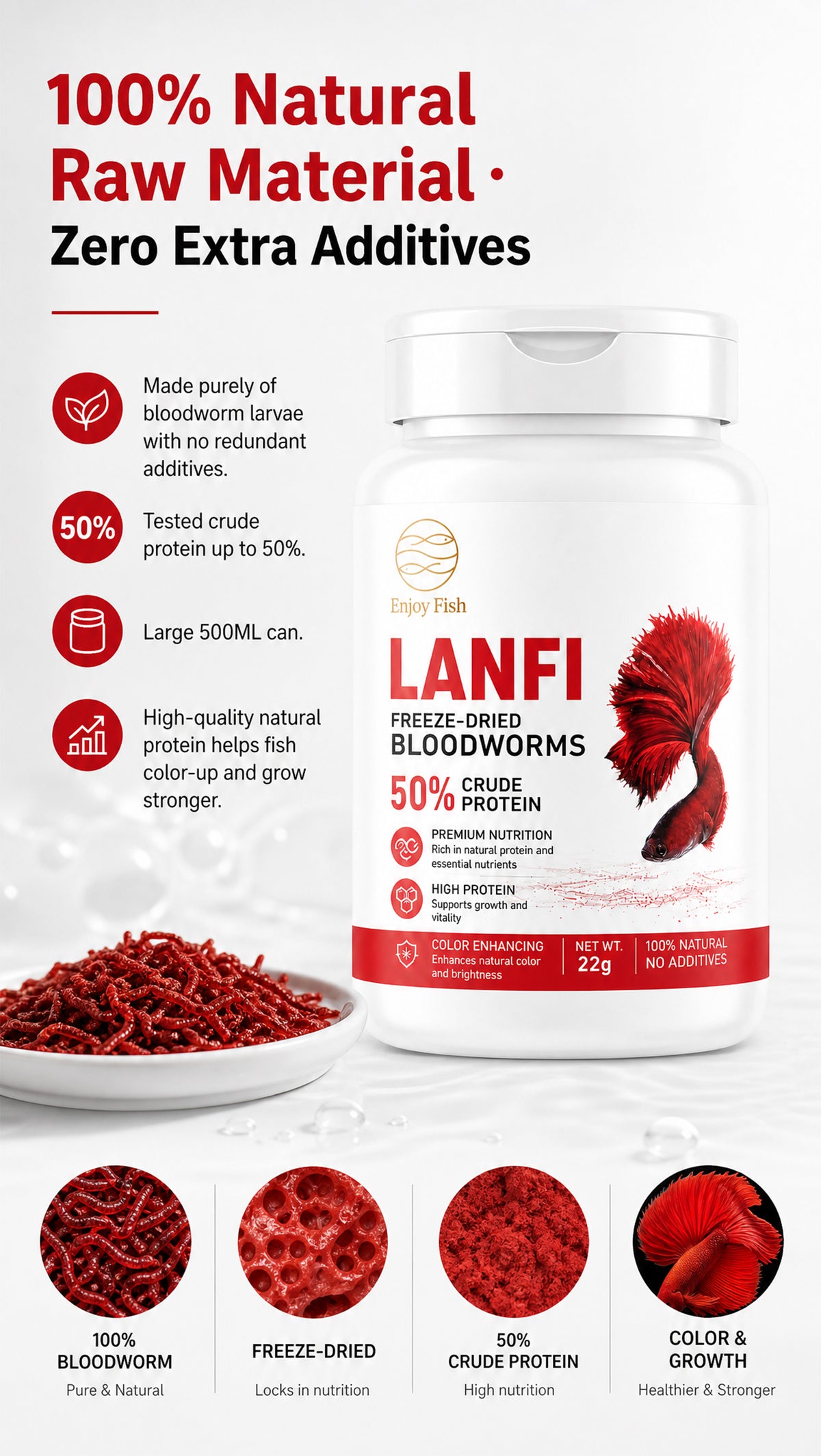 Freeze-Dried Bloodworms (50% Crude Protein) - Factory Direct & OEM Wholesale 4