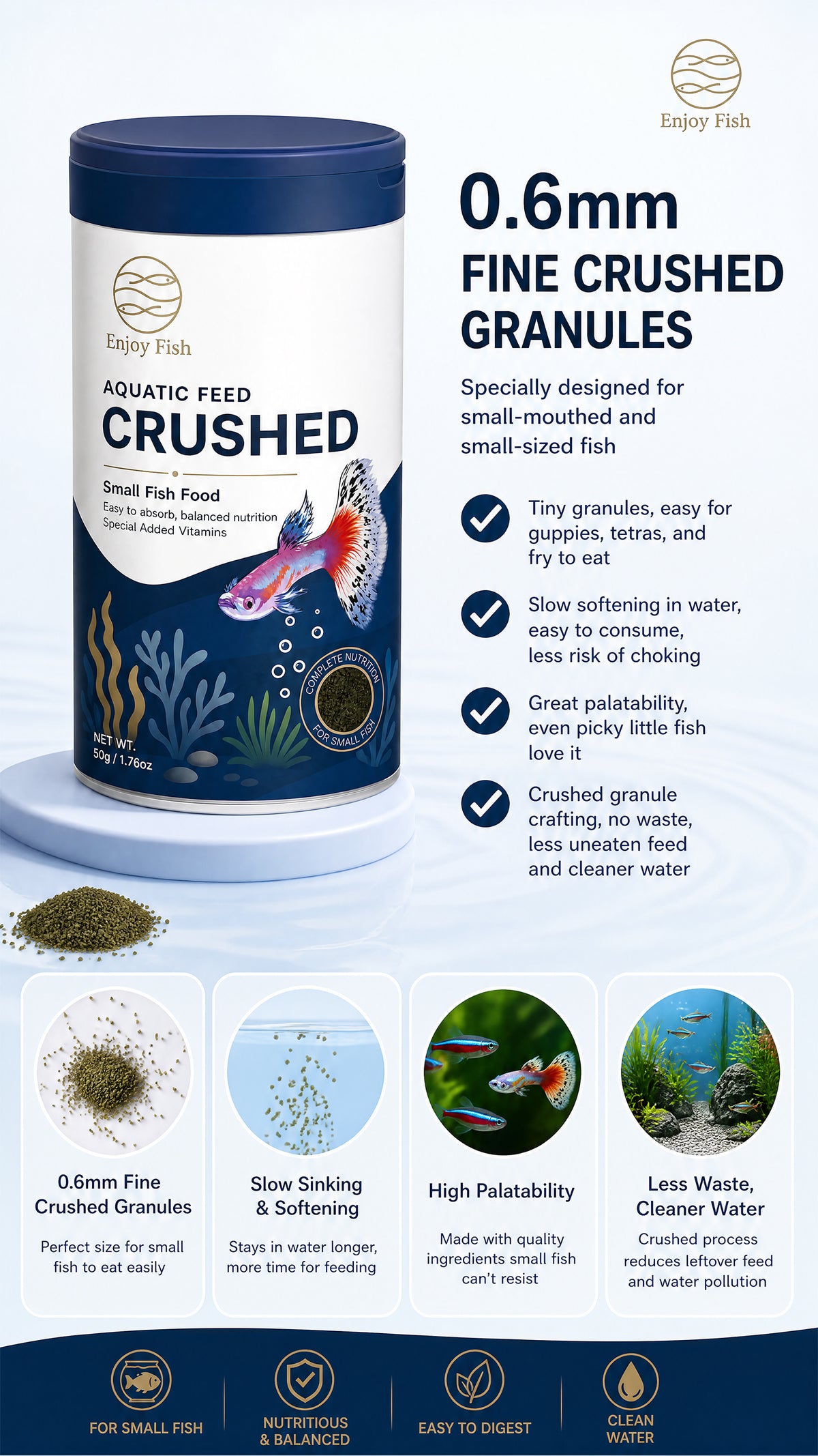 Specialized Small Fish Crushed Feed (0.2mm & 0.6mm Pellets, 85g to Bulk Packaging) - Astaxanthin Color Enhancing Micro Pellets for Guppies & Tetras | OEM Wholesale 5