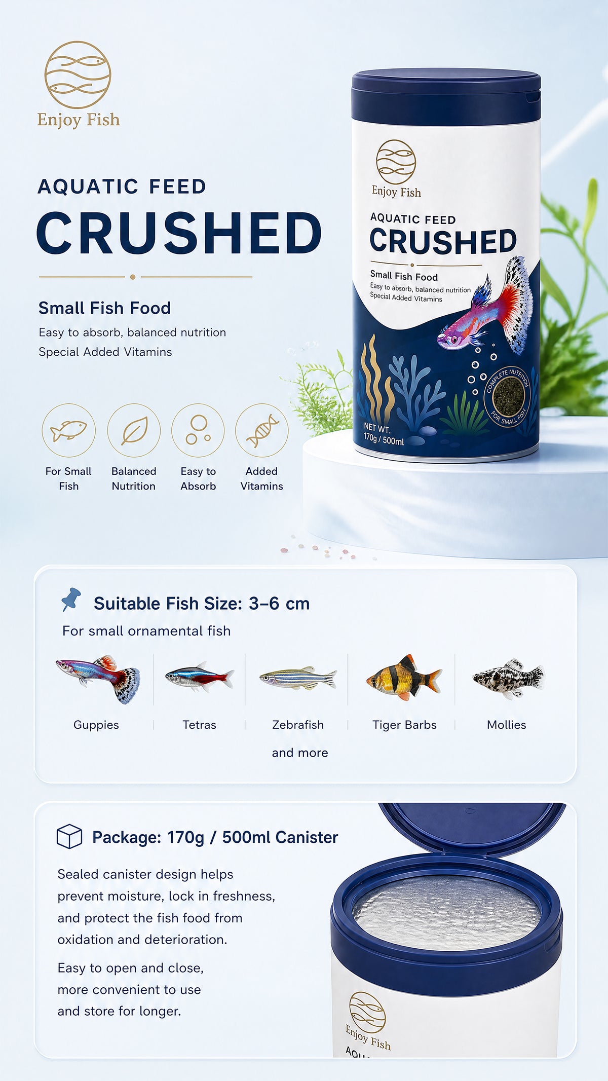 Specialized Small Fish Crushed Feed (0.2mm & 0.6mm Pellets, 85g to Bulk Packaging) - Astaxanthin Color Enhancing Micro Pellets for Guppies & Tetras | OEM Wholesale 7