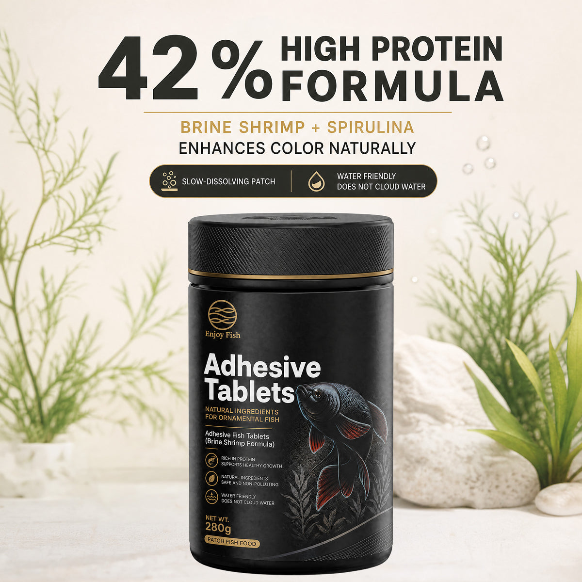 Premium Brine Shrimp & Spirulina Adhesive Fish Tablets (42% High Protein, Stick-On Feeding, 30g-280g Multi-Packs) - Color & Growth Feed for Guppies & Bettas | OEM Wholesale