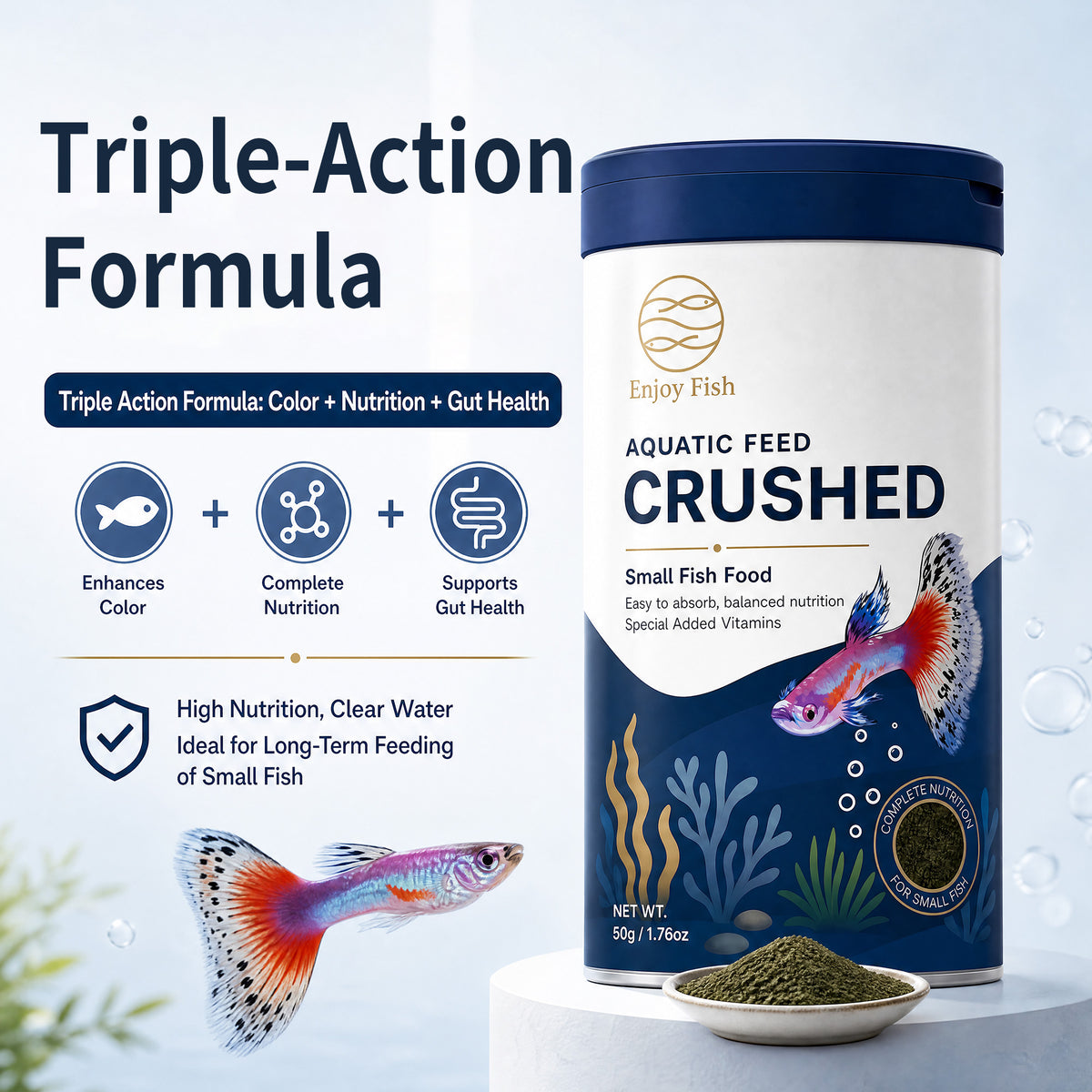 Specialized Small Fish Crushed Feed (0.2mm & 0.6mm Pellets, 85g to Bulk Packaging) - Astaxanthin Color Enhancing Micro Pellets for Guppies & Tetras | OEM Wholesale