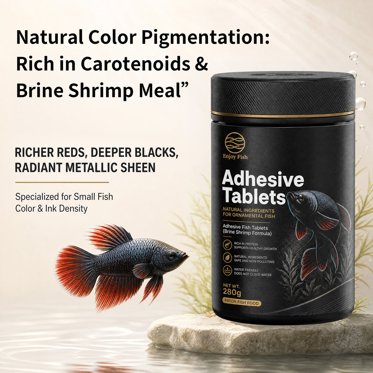 Premium Brine Shrimp & Spirulina Adhesive Fish Tablets (42% High Protein, Stick-On Feeding, 30g-280g Multi-Packs) - Color & Growth Feed for Guppies & Bettas | OEM Wholesale