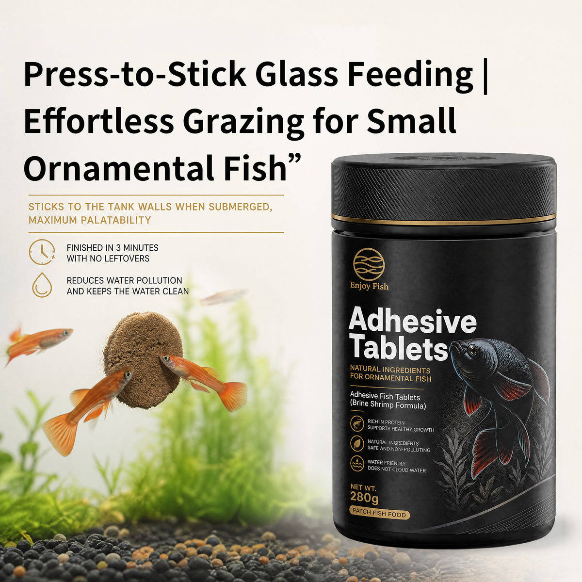 Premium Brine Shrimp & Spirulina Adhesive Fish Tablets (42% High Protein, Stick-On Feeding, 30g-280g Multi-Packs) - Color & Growth Feed for Guppies & Bettas | OEM Wholesale