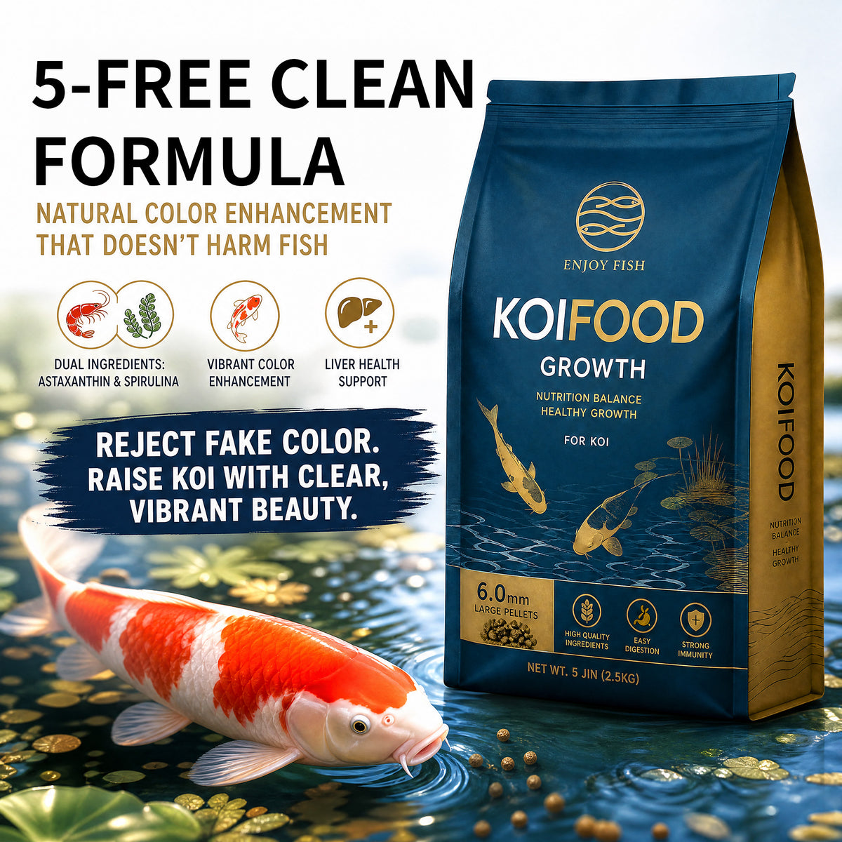 Premium Koi Growth & Color Food Pellets (3.0mm & 6.0mm Pellets, Small Packs & 2.5kg Bulk Bag) - High-Nutrient Feed with Scoop | OEM Wholesale