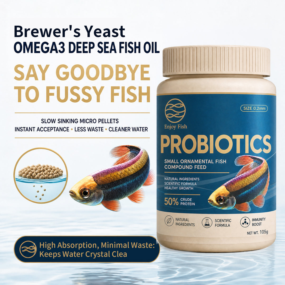 Probiotic Micro Fish Food Pellets (0.2mm Slow-Sinking, ≥50% High Protein) - High-Absorption Feed for Guppies & Small Fish | OEM Wholesale